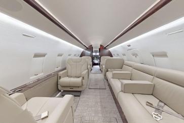 Newly refurbished interior of this private jet cabin is great for up to nine travelers on private jet charter trips from Texas.