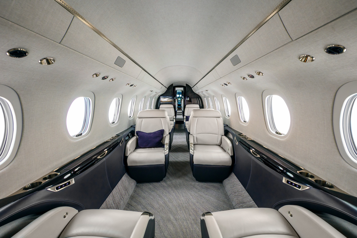 Cessna Citation Longitude super-mid private jet interior.