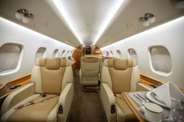 Private jet with comfortable seating for extended flights
