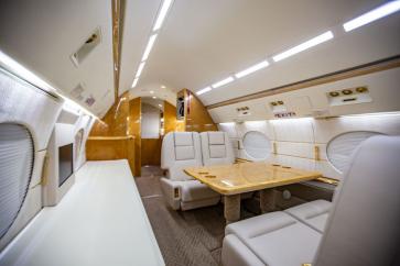 Inside a Gulfstream G4 large-cabin private jet