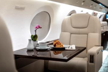 Breakfast on a Gulfstream private jet
