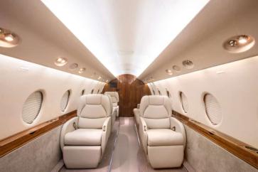 Gulfstream charter aircraft interior setup.