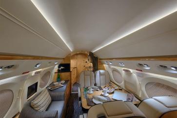 Gulfstream V Jet interior with dining setup